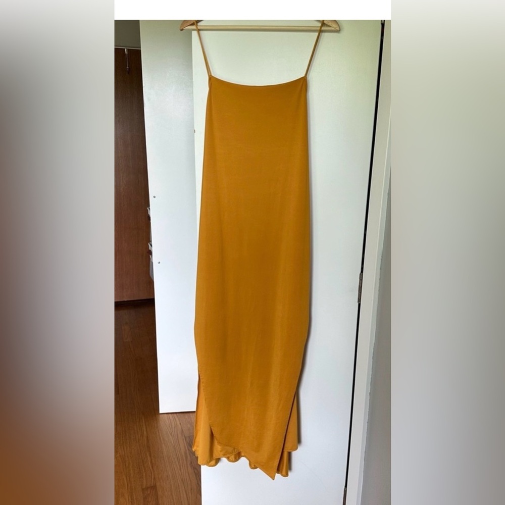 NWT Zara Mustard Yellow Asymmetrical Slip Dress L - Picture 6 of 9
